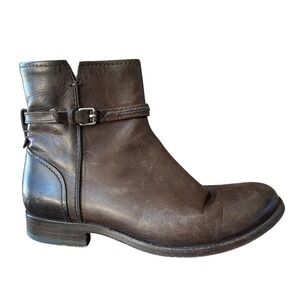 Frye Melissa Seam Short Ankle Boots 6.5 Brown Leather Side Zip Flat 3475444